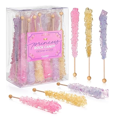 Candy Envy - Palitos de azúcar Princess Rock Candy - 18 Indiv. envueltos - Oro, lavanda, rosa claro