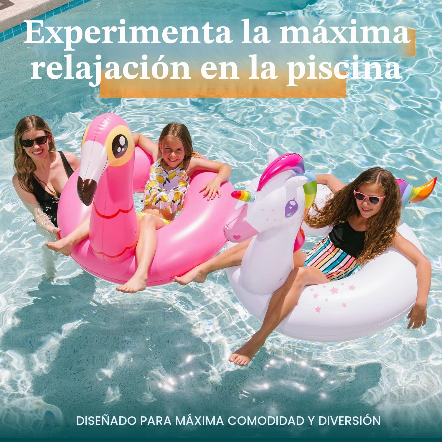 JOYIN 2pcs Anillo Flotador de Flamenco y Unicornio Flotador Hinchable para Piscina Hinchables Juguete Adultos Niños Natación