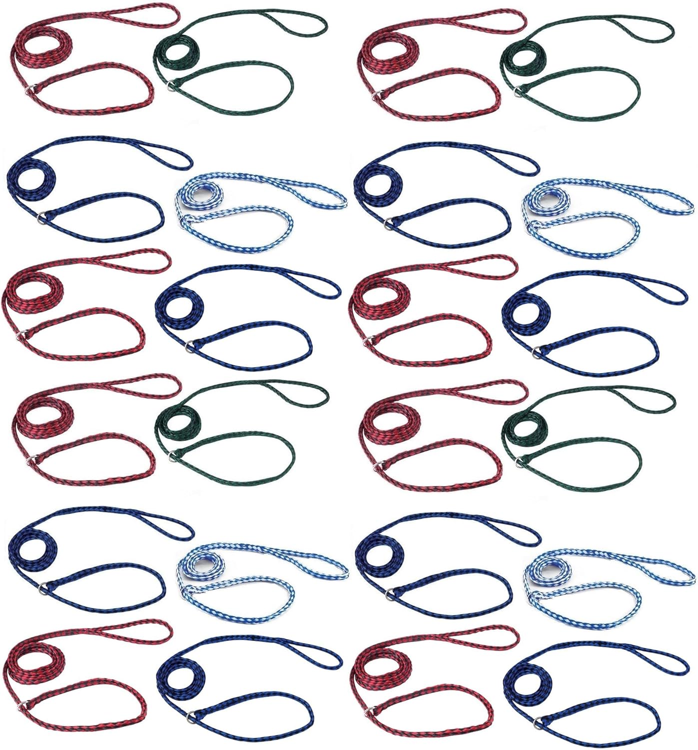 Braided Poly Dog Control Slip Leads Assorted Color Vet Rescue Kennel Bulk Packs Makes Great Donations (24 Leads)