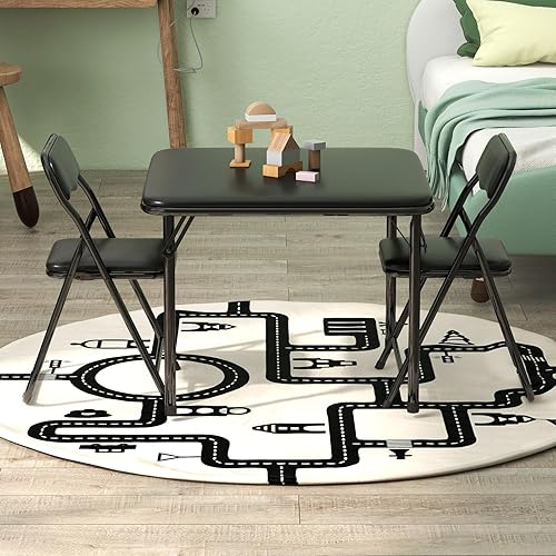 Miniatura 3 de Juego de 3 mesas y sillas plegables para tarjetas, mesa cuadrada portátil con 2 sillas acolchadas, mesa plegable y sillas para el hogar, oficina,