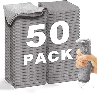 WEAWE Microfibre Cloth - premium 2100 Series 33x33cm Ultra Soft Highly Absorbent cloths, Reusable and No Fading, Lint Free-Machine Wash - Gray (Pack of 50)