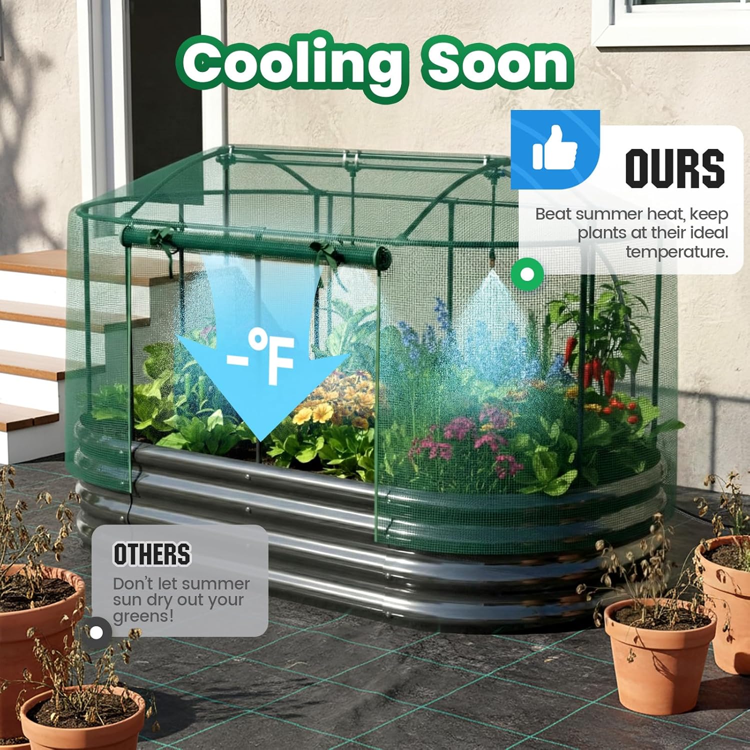 Illustration of the cooling effect of the watering system on plants