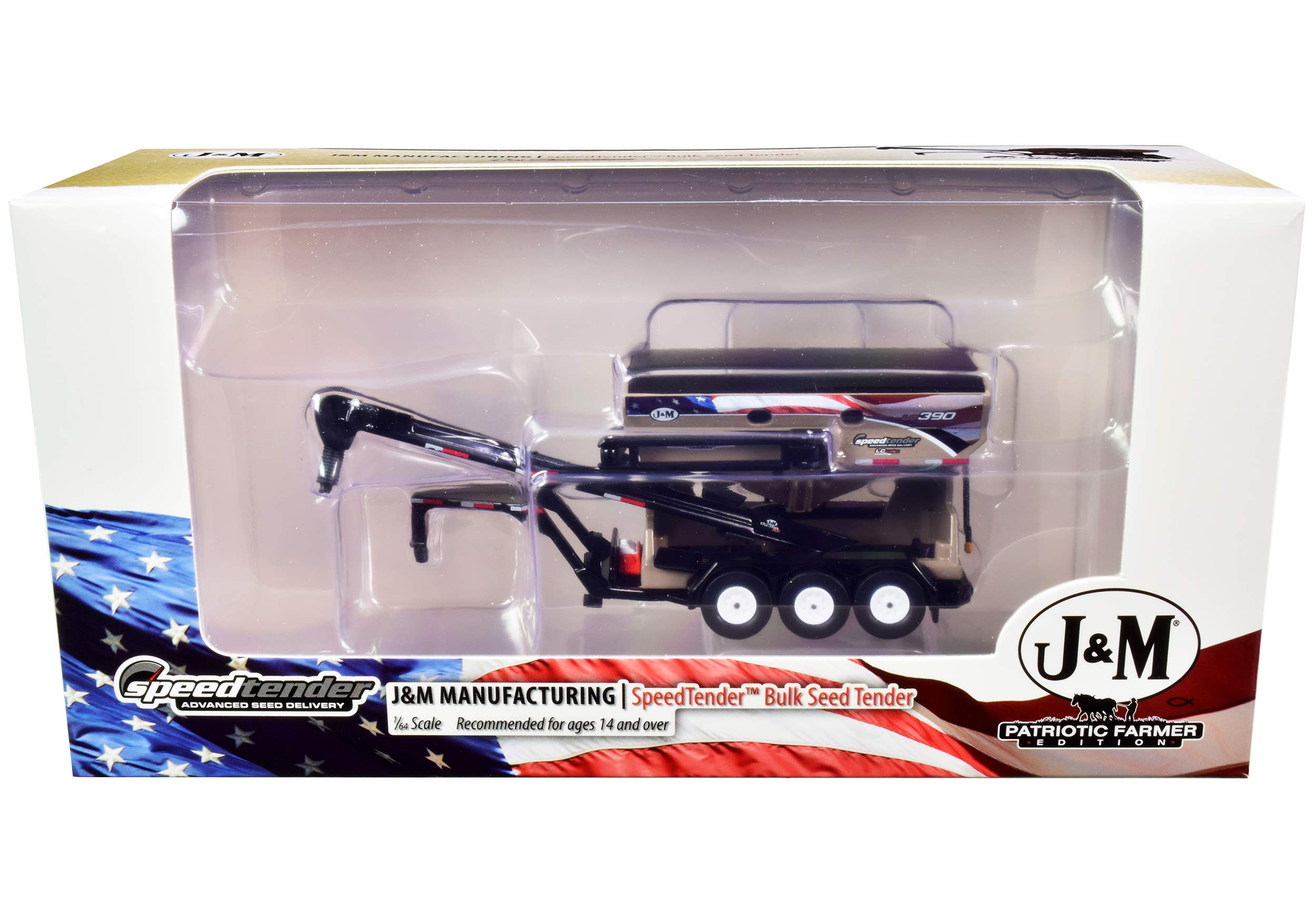 J&M SpeedTender LC390 Bulk Seed Tender Tan with American Flag Decal Patriotic Farmer Edition 1/64 Diecast Model by SpecCast JMM002