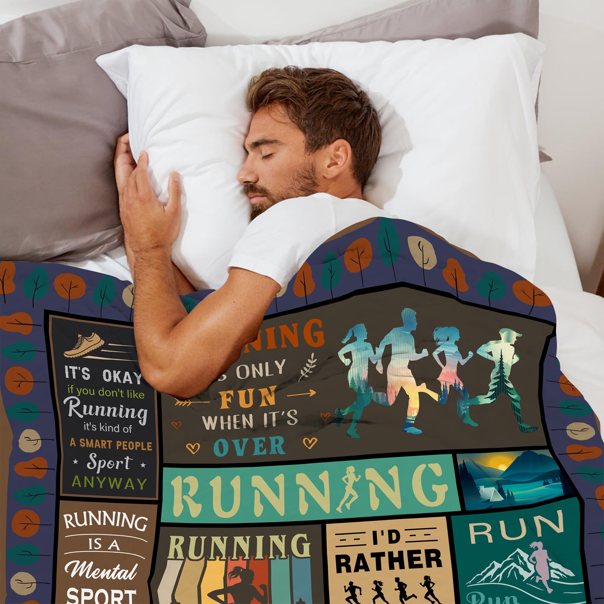 Running Gifts for Women/Men Blanket 50"X60", Cool Sports Theme Birthday Gifts for Runners, Cross Country/Marathon Presents, Track and Field Running Accessories for Her/Him Present Throw