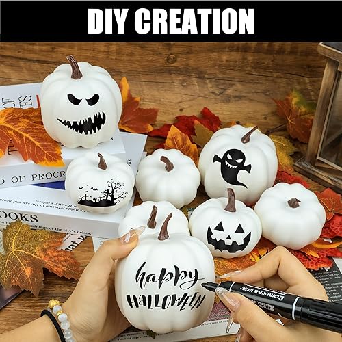 Miniatura 4 de Artgar Decoración de calabaza Calabazas artificiales blancas Juego de 8 calabazas de espuma para otoño, Halloween, Acción de Gracias, cosecha,