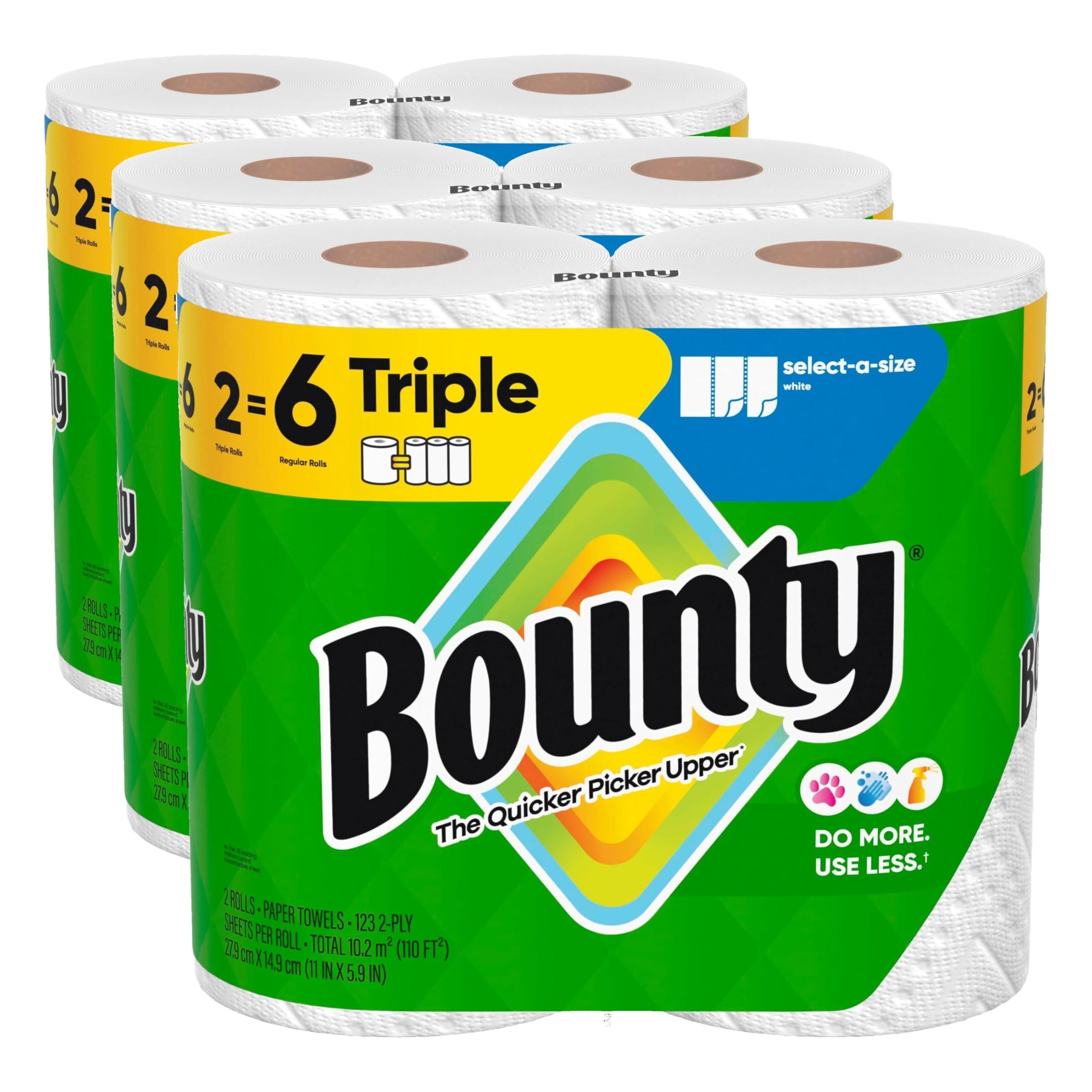 Bounty Select-A-Size Paper Towels, White, 6 Triple Rolls = 18 Regular Rolls (3 Packs of 2)