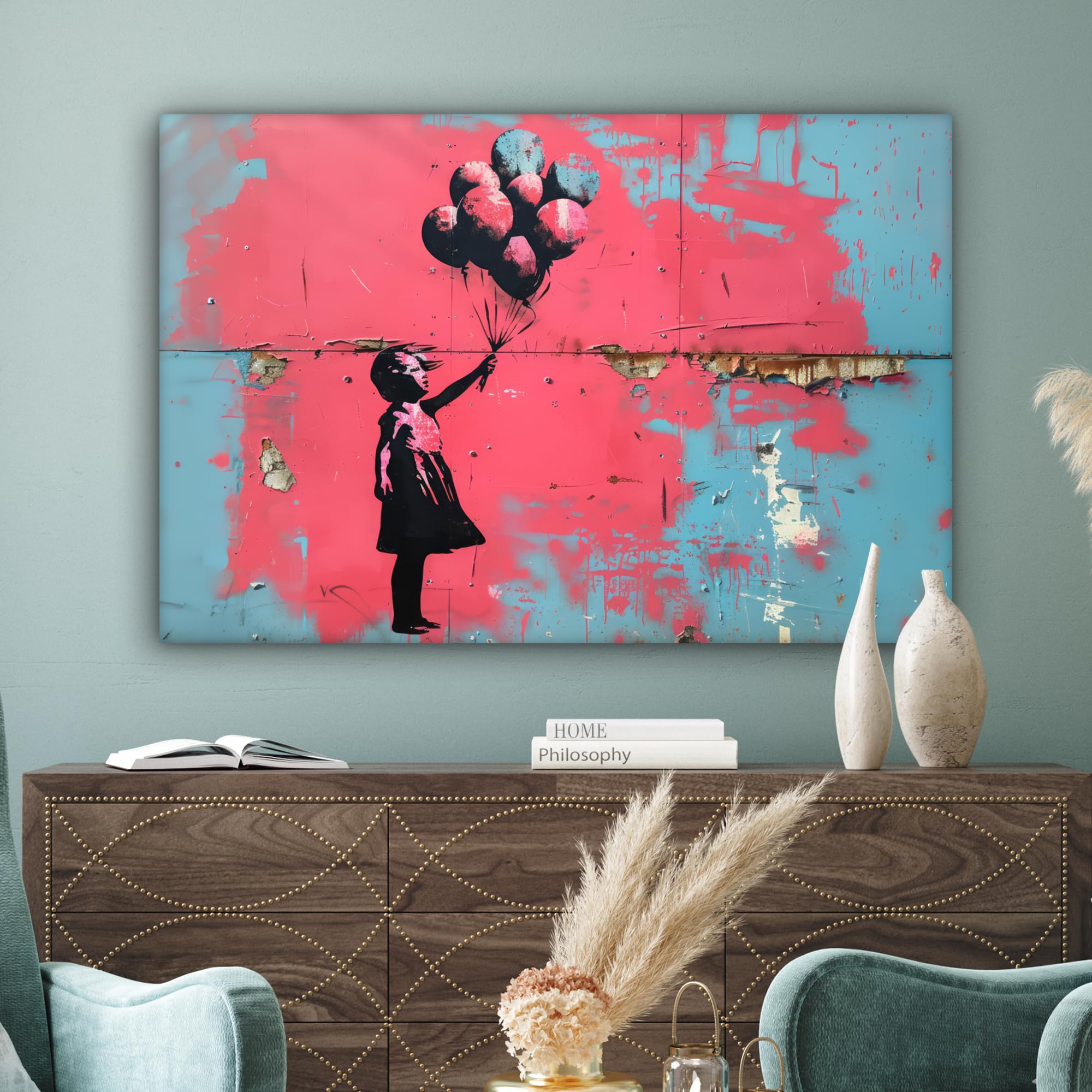 MuchoWow© Canvas Schilderij 90x60 cm Kamer Muur Decoratie Woonkamer Slaapkamer Room Decor Wall Decoration Art Painting Astronaut - Graffiti - Zwart - Kleuren