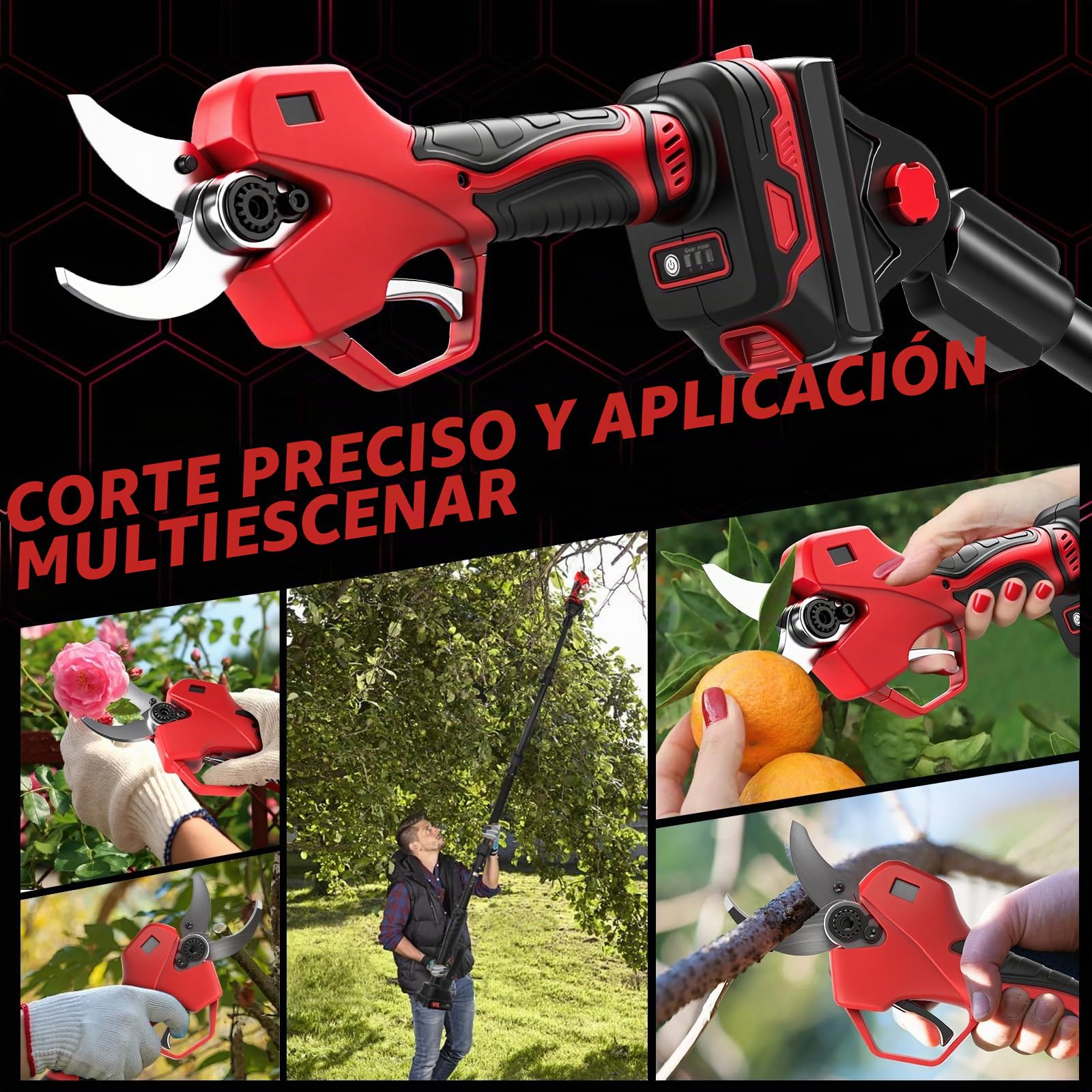 6 Pulgadas Mini Motosierra Telescopica & 55 mm Tijeras de Podar Eléctricas, 4 en 1 Kit de Herramientas de Jardín con 2 * 2 Ah Baterías, Alcance Máximo Hasta 4,5 m