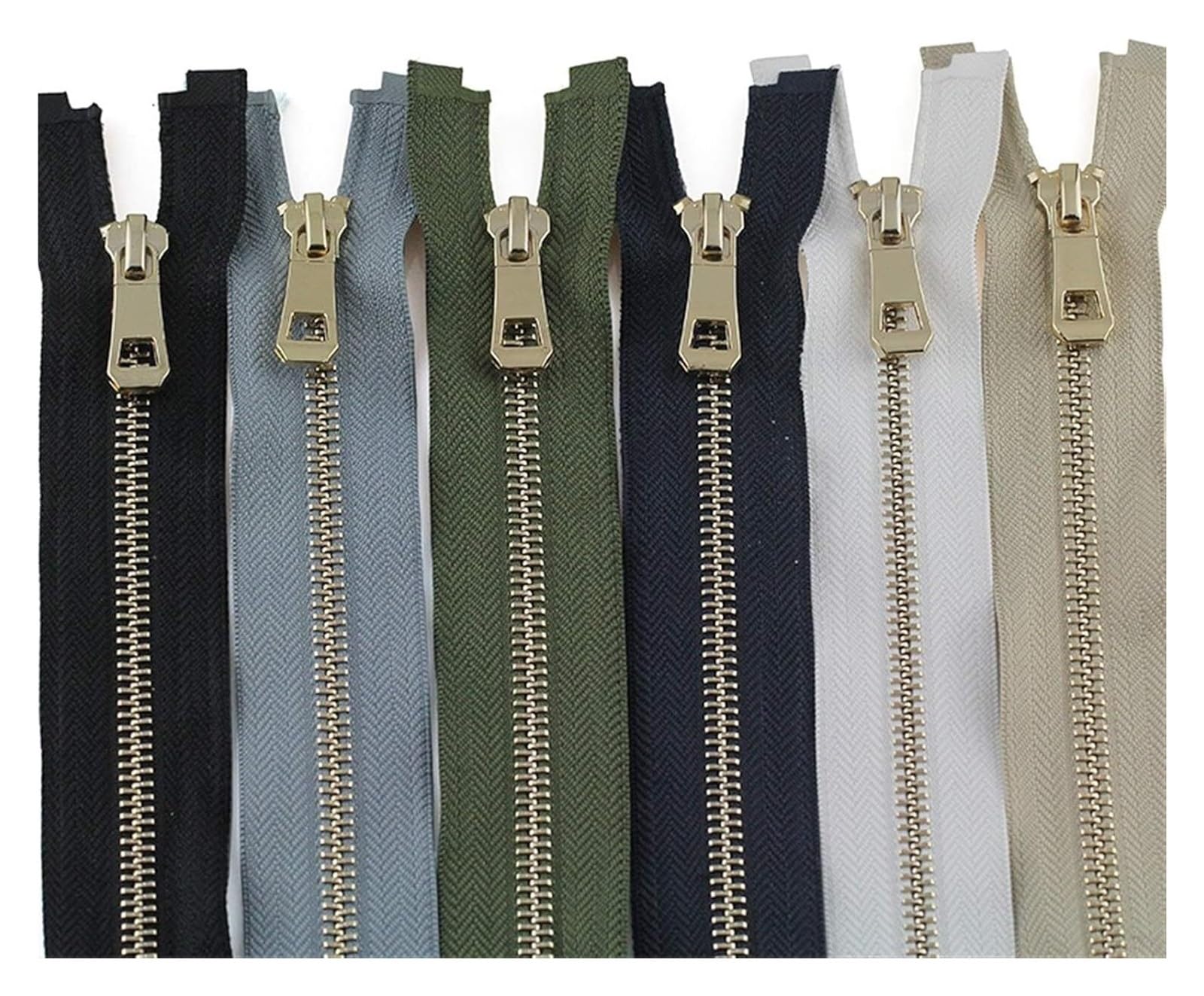 Zamki metalowe, Zamek błyskawiczny, błyskawiczne otwarte, do szycia, Niewidoczne zamki, 5# (Wit, 75cm)(Khaki,85cm)