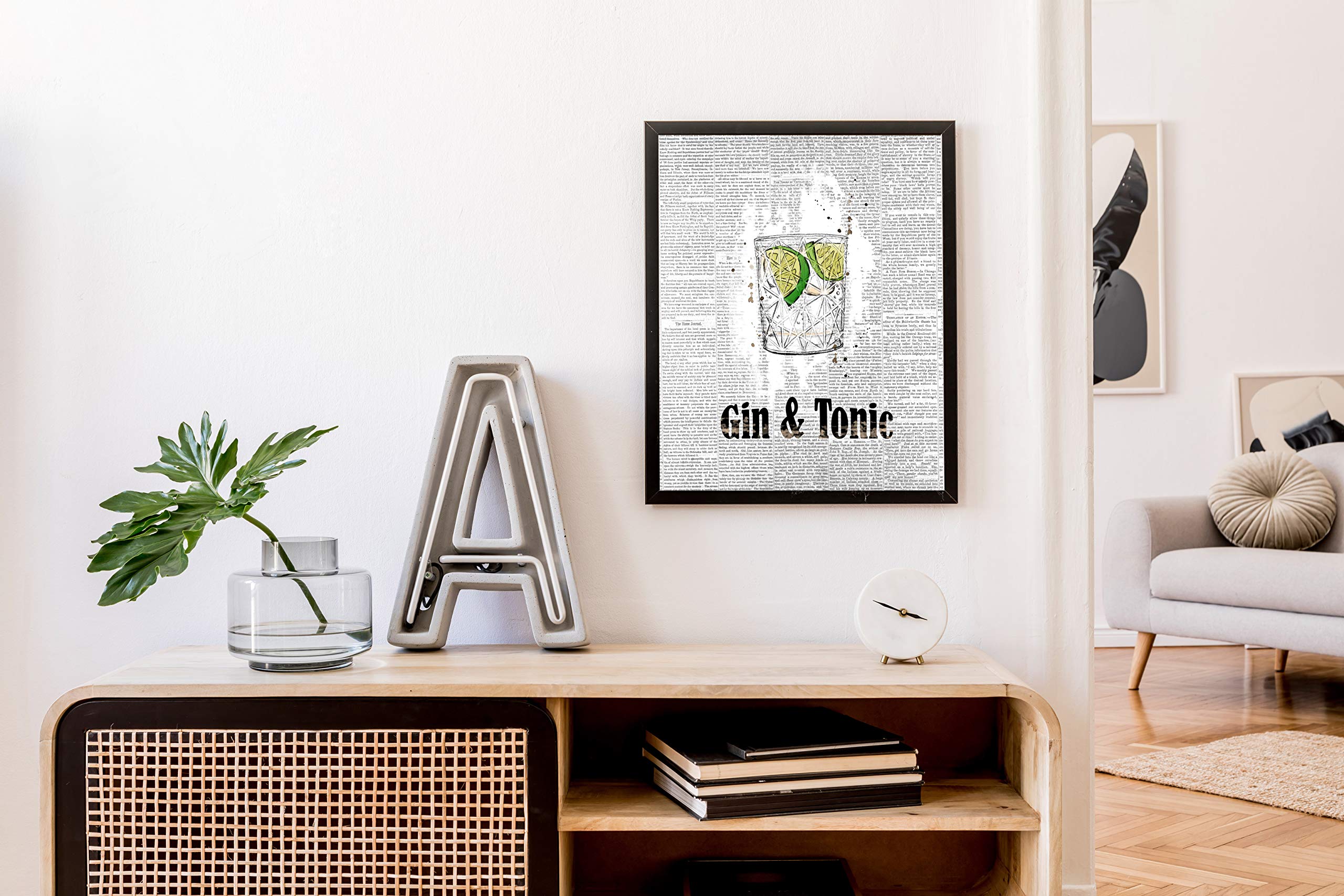 Gin & Tonic Glass Original Water Color Wall Art - Wine Painting Modern Prints Poster Vintage Letter Background Portrait Style - Ideal Gift for Bartender Father Boyfriend Drink Lover - 11 x 14 Inch
