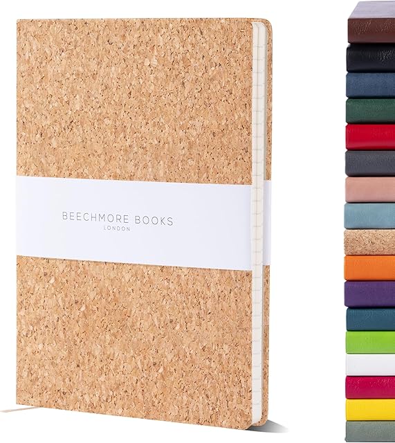 Beechmore Books Manuscript Paper Notebook - A4, Cork | Premium 10-Staff Music Book Hardcover Vegan Leather 120gsm Paper Professional Staves Pad | Presentation Gift Box for Christmas Stocking Fillers