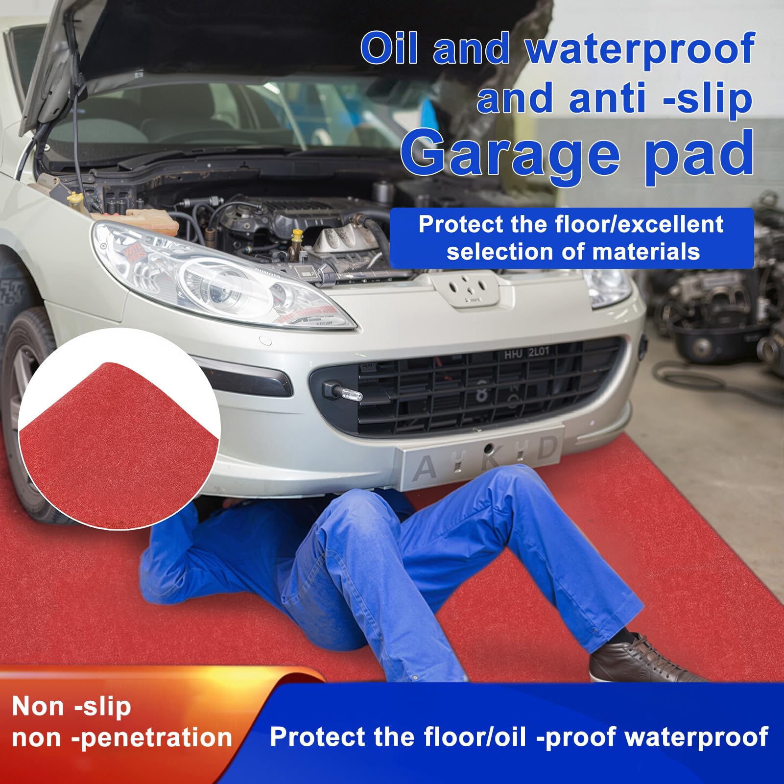 Tappetino da garage extra large, 230 x 520 cm, per garage, per sotto l'auto, colore grigio scuro, assorbente, impermeabile, antiscivolo, per garage, moto (rosso)
