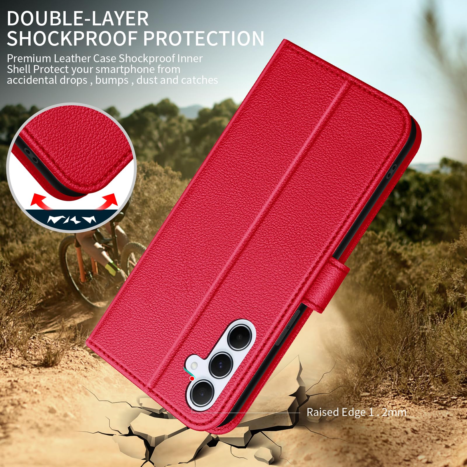 UITUIM Cover per Samsung Galaxy A55 5G Cover Custodia a Libro Portafoglio in Pelle con Vetro Temperato Pellicola Cover Porta Carte Flip Case Protettiva Custodia per Samsung Galaxy A55 5G,Rosso