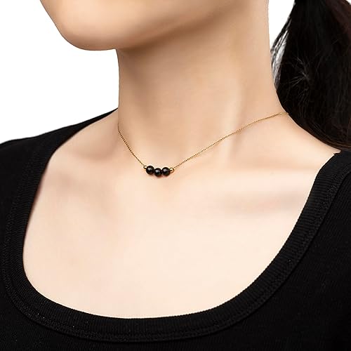 Miniatura 82 de Dainty Crystal 925 Sterling Silver Choker Collar Necklace Handmade With 3 Beads Birthstone Jewelry Gifts for Women Young Lady Mother Friends Keenove