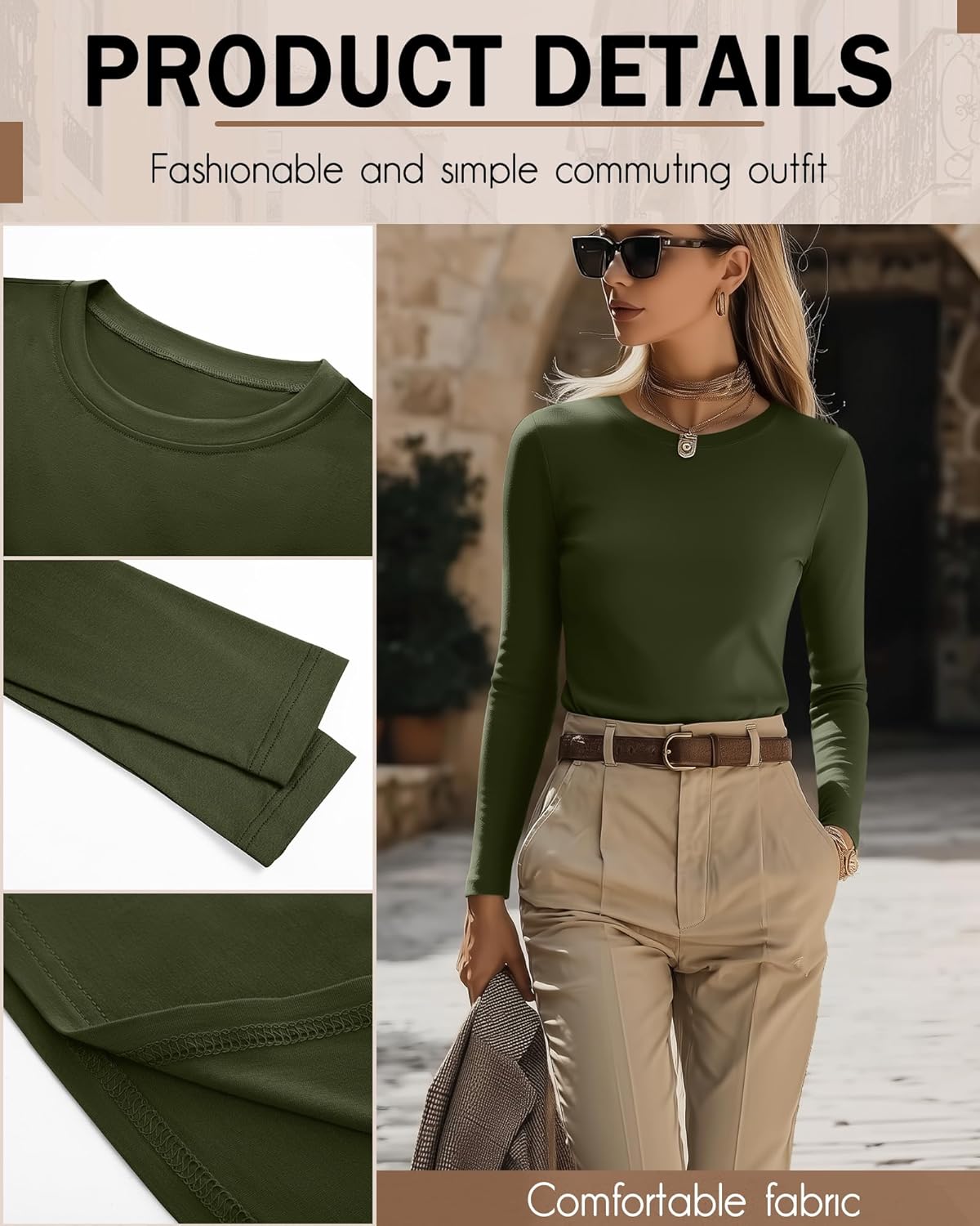 Neer 4 Pack Women's Long Sleeve Shirts Underscrub Crew Neck Slim Fit Undershirts Stretchy Casual Tight Tops - Image 6