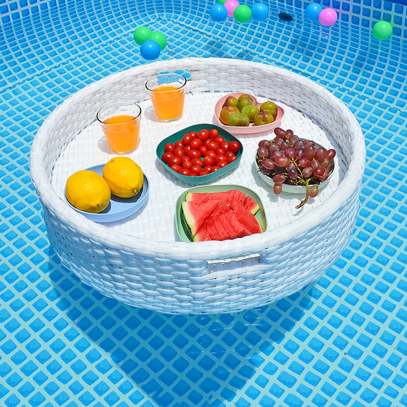 Tavolo Galleggiante per Piscina, Vassoio Galleggiante Deluxe per Cibo per Piscina, Vassoio Multifunzione per la Colazione in Rattan Intrecciato sull'acqua, Round-white-80cm/31in