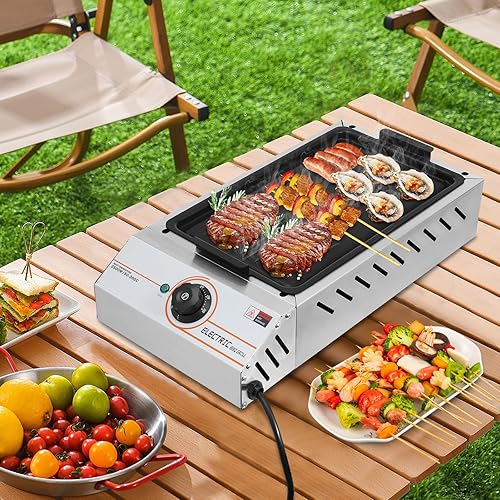Miniatura 2 de DYRABREST Parrilla eléctrica profesional para barbacoa de acero inoxidable de 1800 W, parrilla de encimera de 110 V para cocina en interiores y