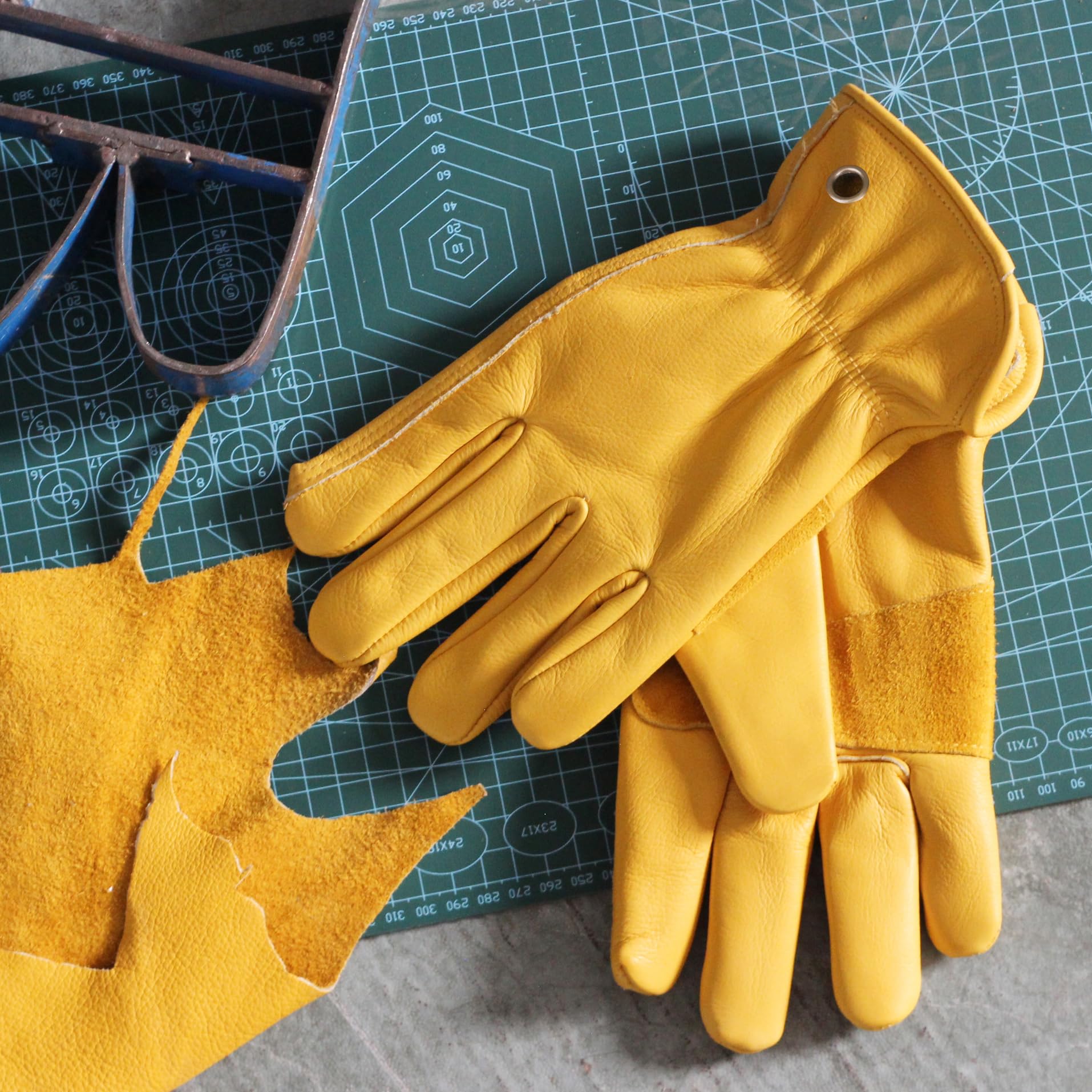 NBLEAGLO Leather Gardening Gloves Thorn proof garden Work gloves for Men and Women Safety Heavy Duty Working Gloves with Reinforced Palm (Yellow - Image 4