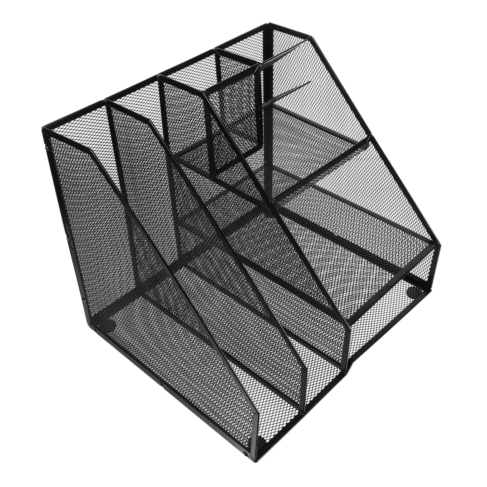 Metall Aktenhalter mit Zwei Fächern und Drei Linken Stiftehalter Robuster Desktop Organizer für Effiziente Papierorganisation und Bürobedarf Schwarzer Schreibtisch