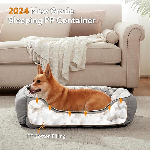 Miniatura 6 de SIWA MARY Cama rectangular para perros pequeños y medianos, cama calmante para perros de tamaño pequeño, sofá cama ortopédica para perros, lavable y