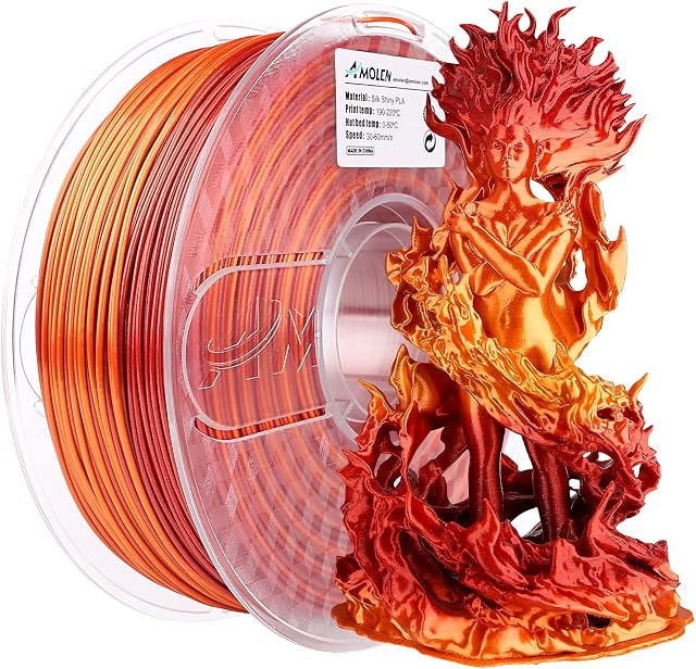AMOLEN PLA 3D Printer Filament, PLA Filament 1.75mm Silk Shiny Filament Red Gold Filament, 3D Printing Filament 1KG/2.2lb