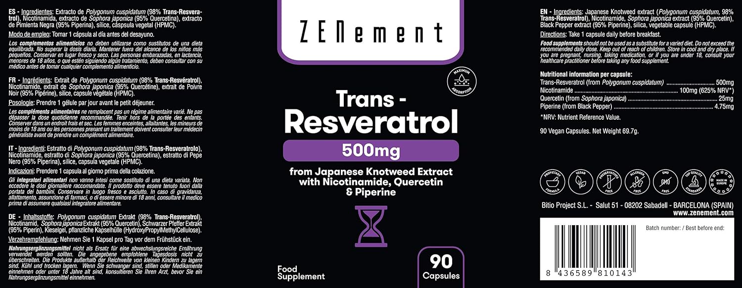 Trans-Resveratrol & NAD+ Liposomal, with Quercetin and Piperine, 580 mg per Capsule, 90 Capsules - Image 3