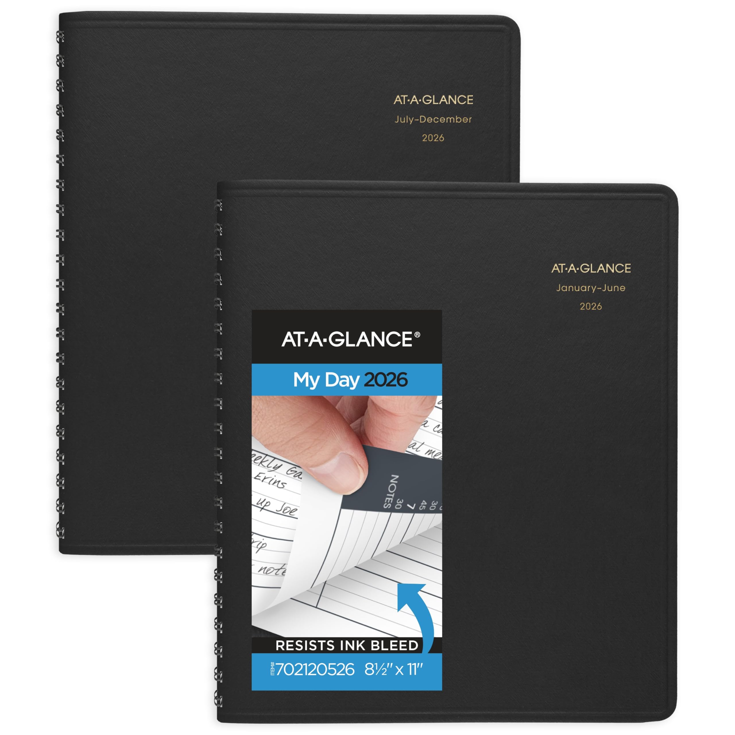 AT-A-GLANCE Agenda giornaliera 2026, 21,6 x 27,9 cm, grande, otto persone, set di due volumi, nero (702120526)