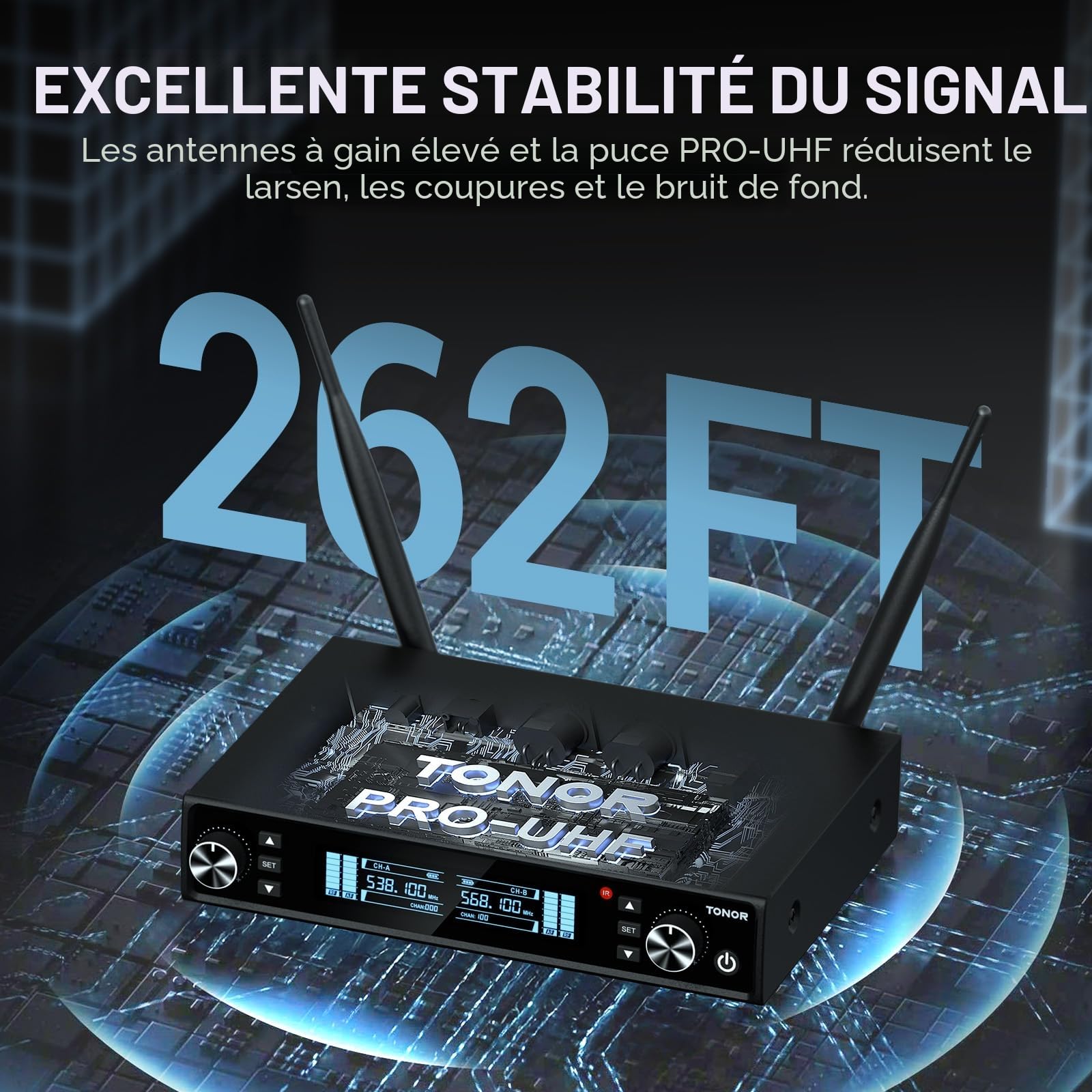 TONOR Système de Micro sans Fil, Microphone sans Fil Rechargeable Professionnel, Micro Dynamique sans Fil en Métal 2x100 UHF pour Karaoké/église/Chant/Mariage/DJ, Auto Scan, 80 M Range, TW550