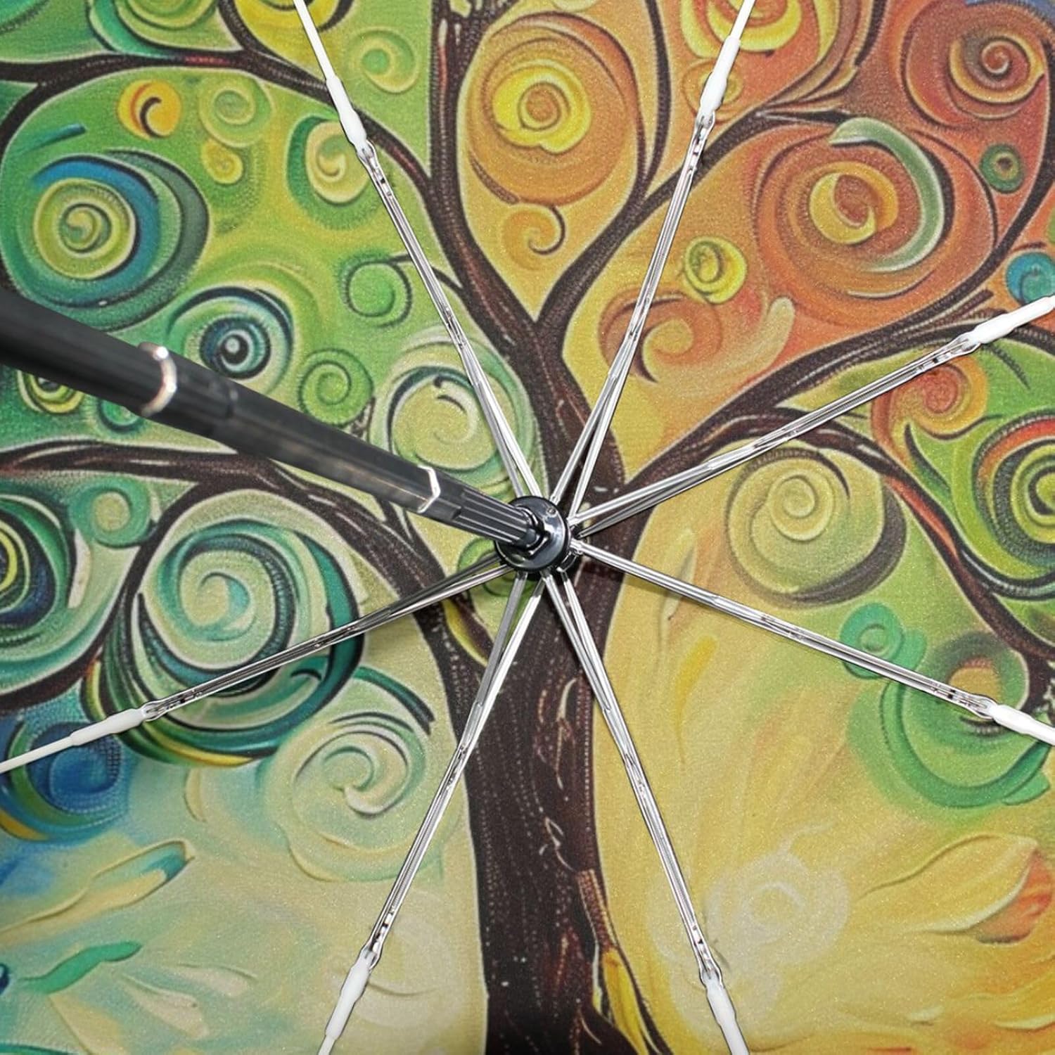 Wamika Rainbow Tree of Life Auto Umbrella Open Close Oil Painting Art Anti-UV Umbrellas Compact Windproof Lightweight Parasol Umbrella for Travel Car School Sun & Rain