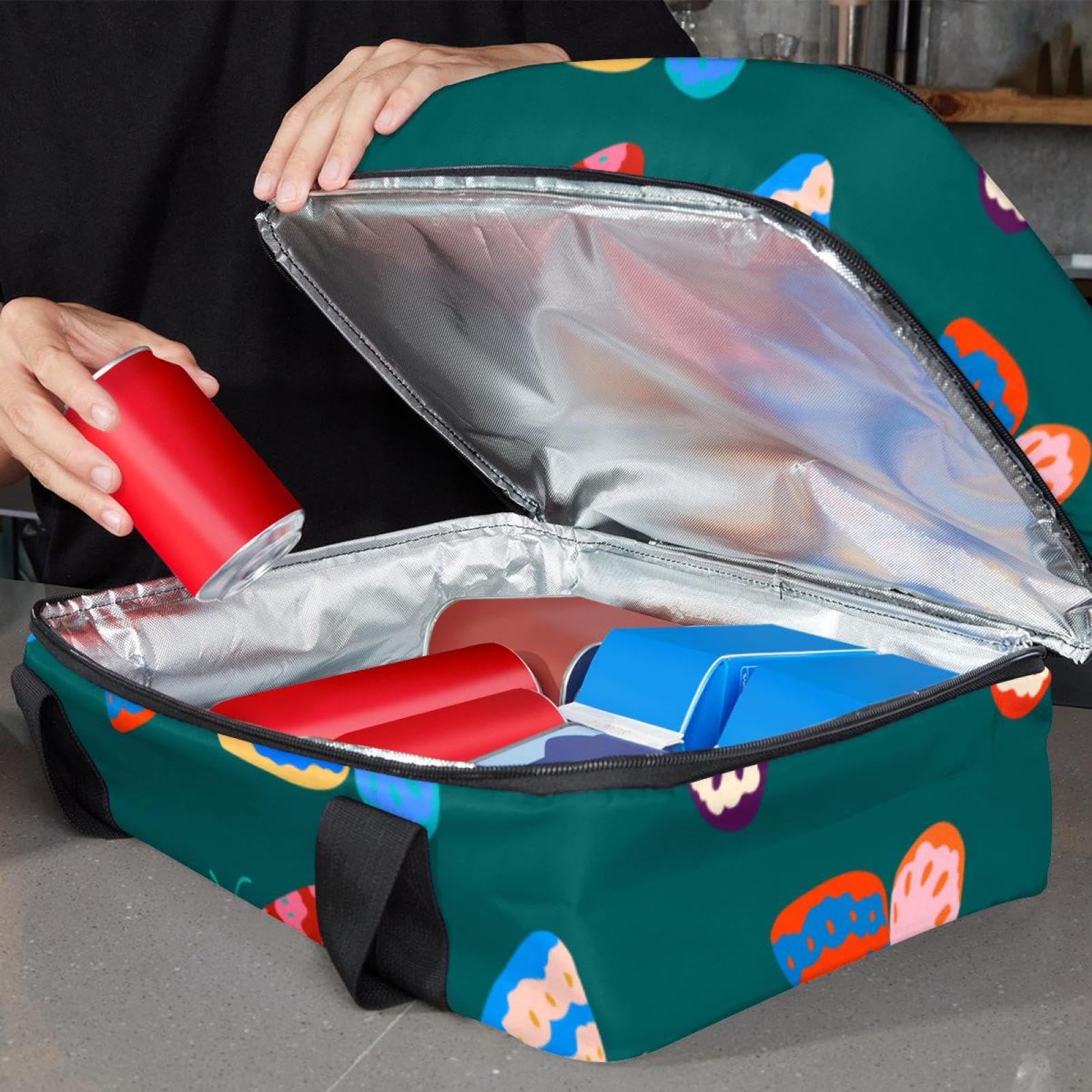 Grand sac à déjeuner isotherme pour homme et femme, double couche, étanche, étanche, réutilisable, sac fourre-tout pour le travail, l'école, le pique-nique, la plage, le camping, les voyages, motif