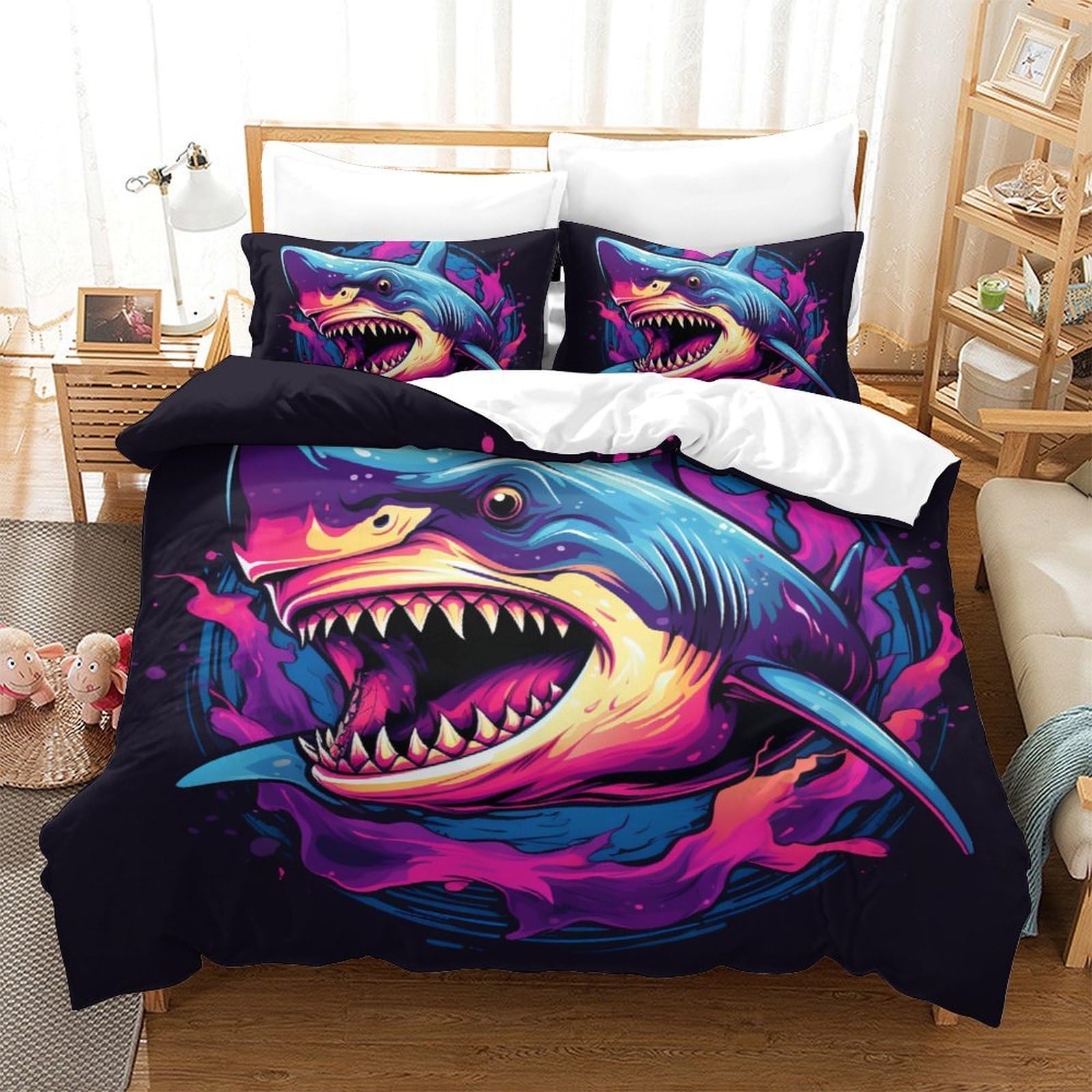 Housse de couette requin grand lit enfant pour une chambre thème océan