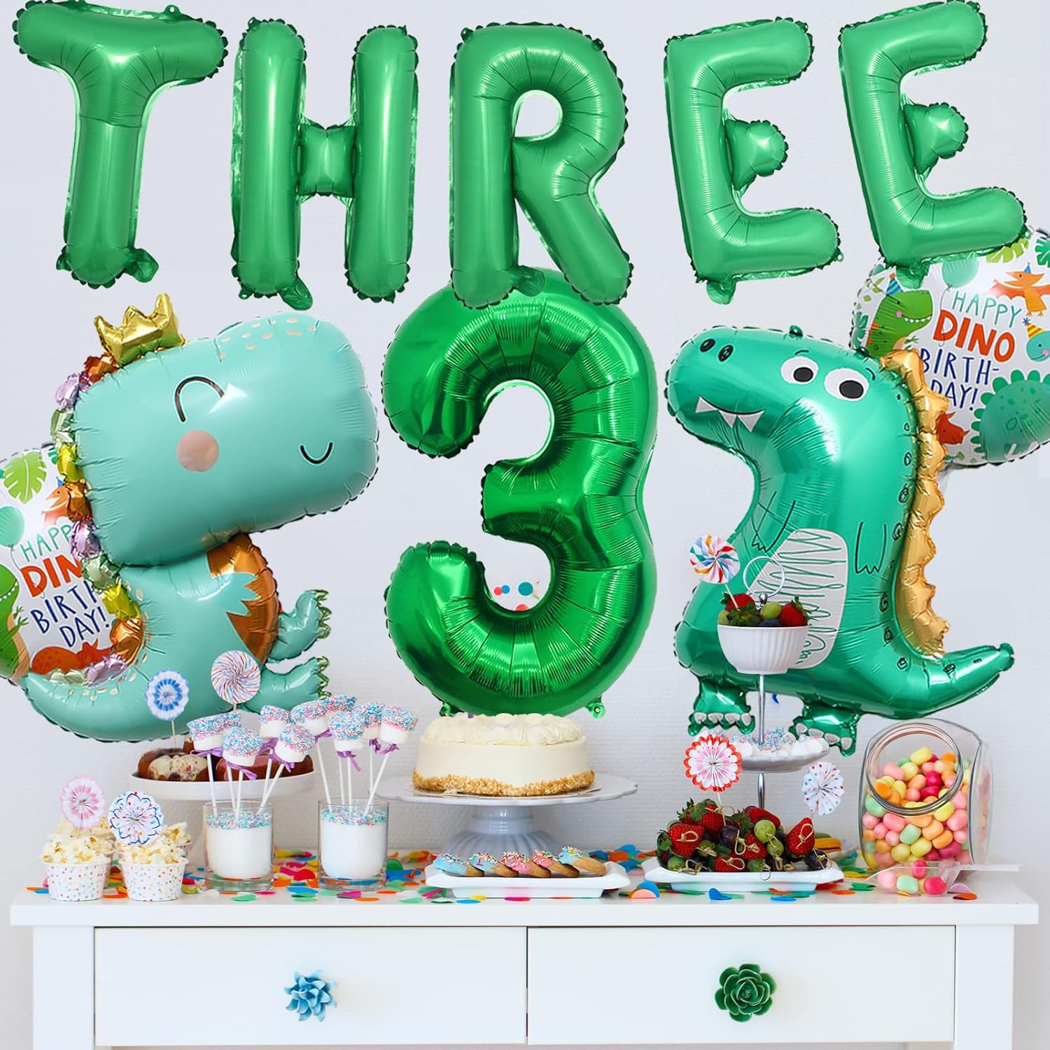 Dinosaur 3rd Birthday Decorations Dinosaur Balloons, Three Letter Balloon, Number 3 Balloon, Dino Balloons for 3rd Birthday Party Supplies