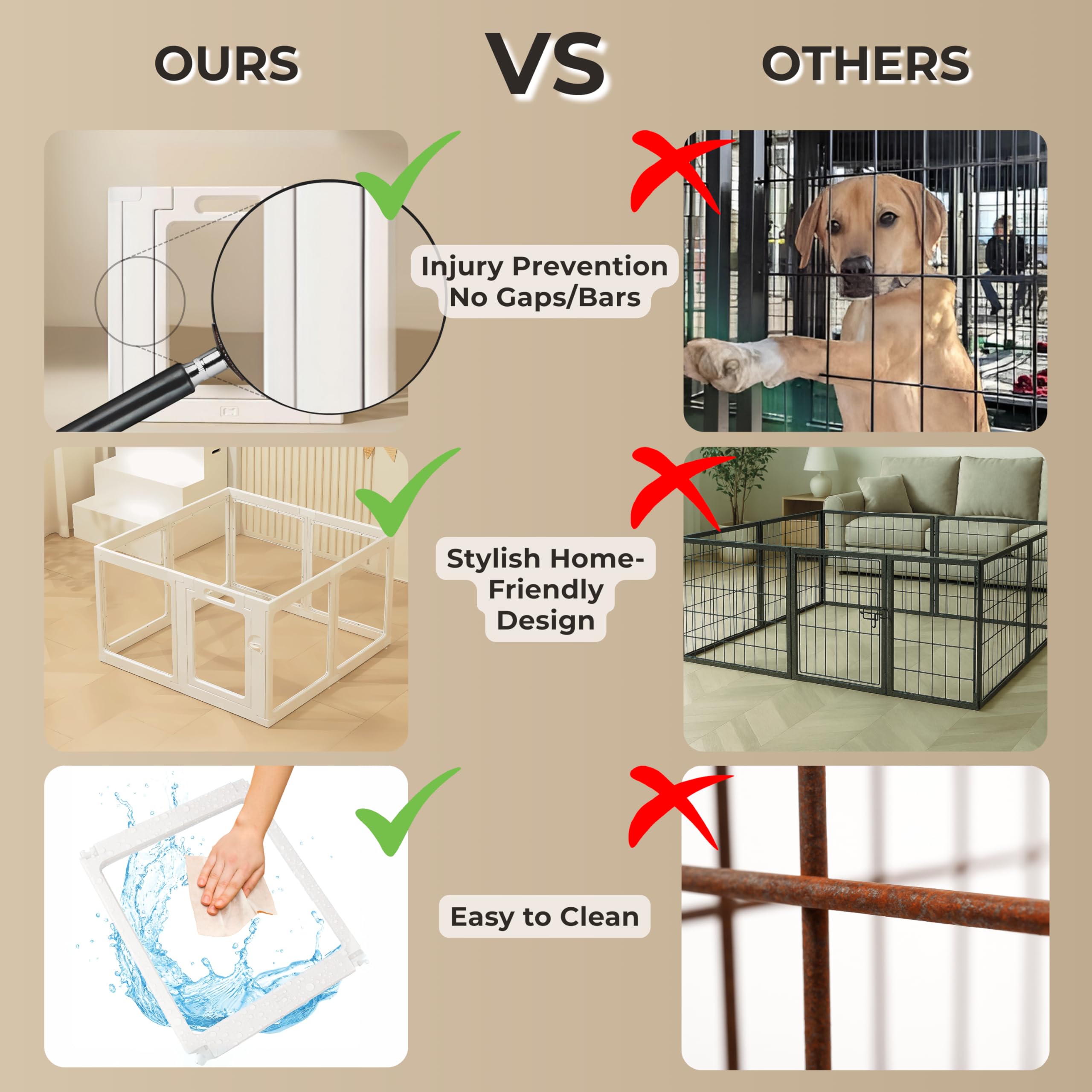 Box per cani in acrilico trasparente – Penna per animali domestici a prova di fuga, parto, conigliera, gabbia per criceti e recinto per cani, lavabile, montaggio senza attrezzi, porta sicura