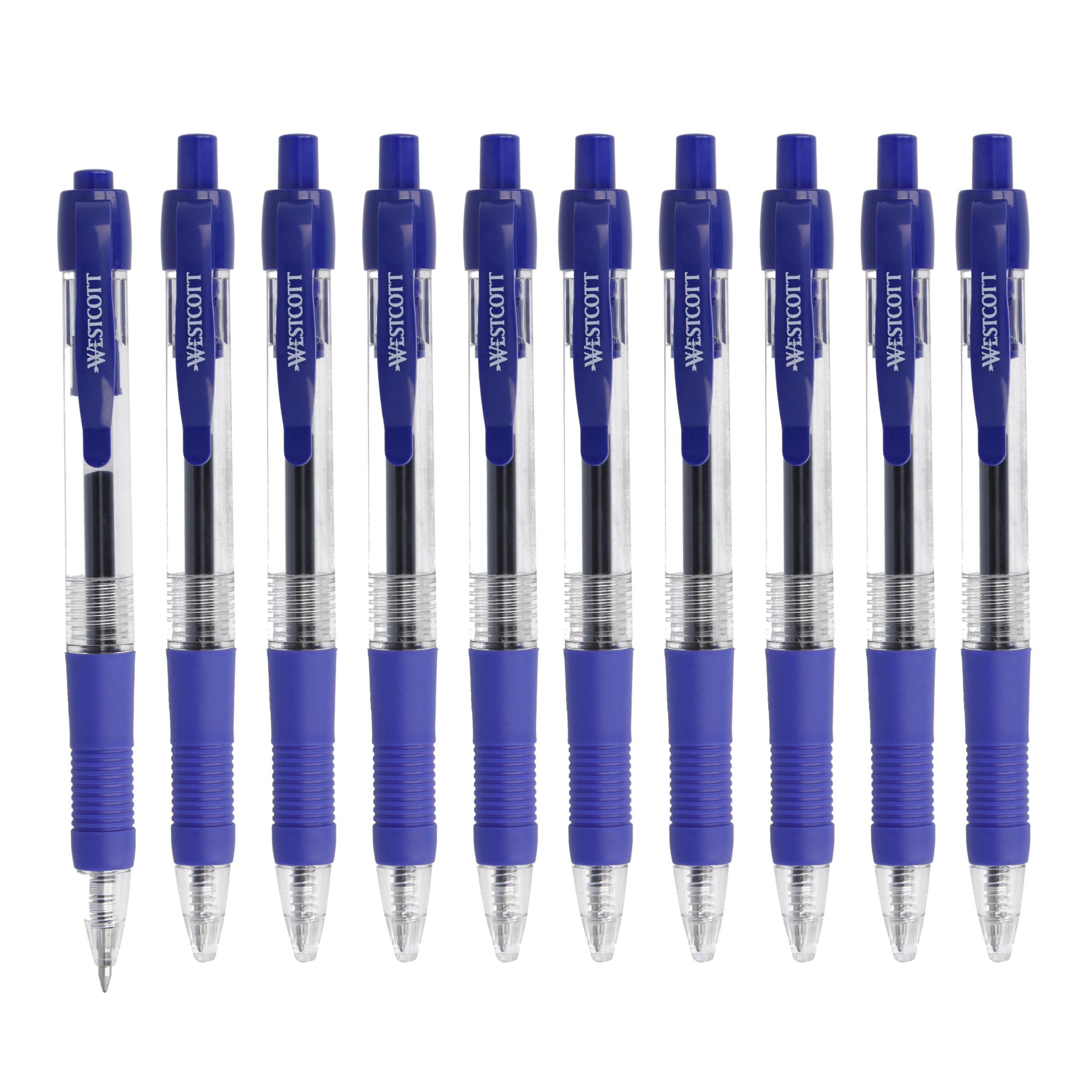 Westcott G²GELOTICE Gel Pen Blue 10 pieces | Value pack Refillable gel pens with ISO G2 refills | Soft and precise gel ballpoint pen with 0.4 mm line width | Ergonomic grip | E-712638 00
