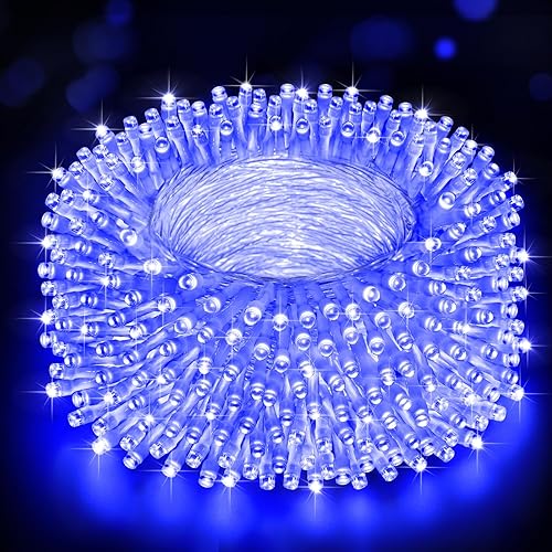 Miniatura 8 de Tira de luces de Navidad adecuada para exteriores, 500 luces LED de 197 pies de largo, 8 modos de iluminación, alimentación de cable transparente,