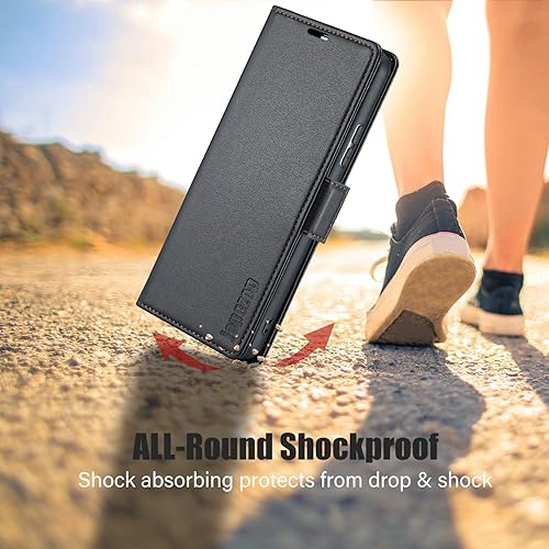 Miniatura 6 de Funda tipo cartera para Samsung Galaxy A54 5G con tarjetero, bloqueo RFID, función atril, funda magnética de cuero con tapa - 6.4 pulgadas (negro de