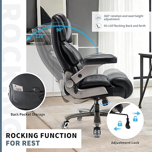 Miniatura 8 de Silla de oficina grande y alta, 700 libras, silla ejecutiva de escritorio grande con respaldo alto y brazos abatibles 3D, soporte lumbar ajustable,