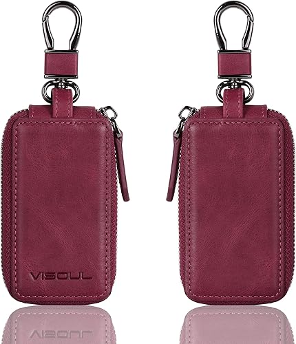 Miniatura 9 de VISOUL Leather Car Key Fob Case Holder for Men and Women, Zipper Keychain Protector Cover with Metal Hook for House Keys