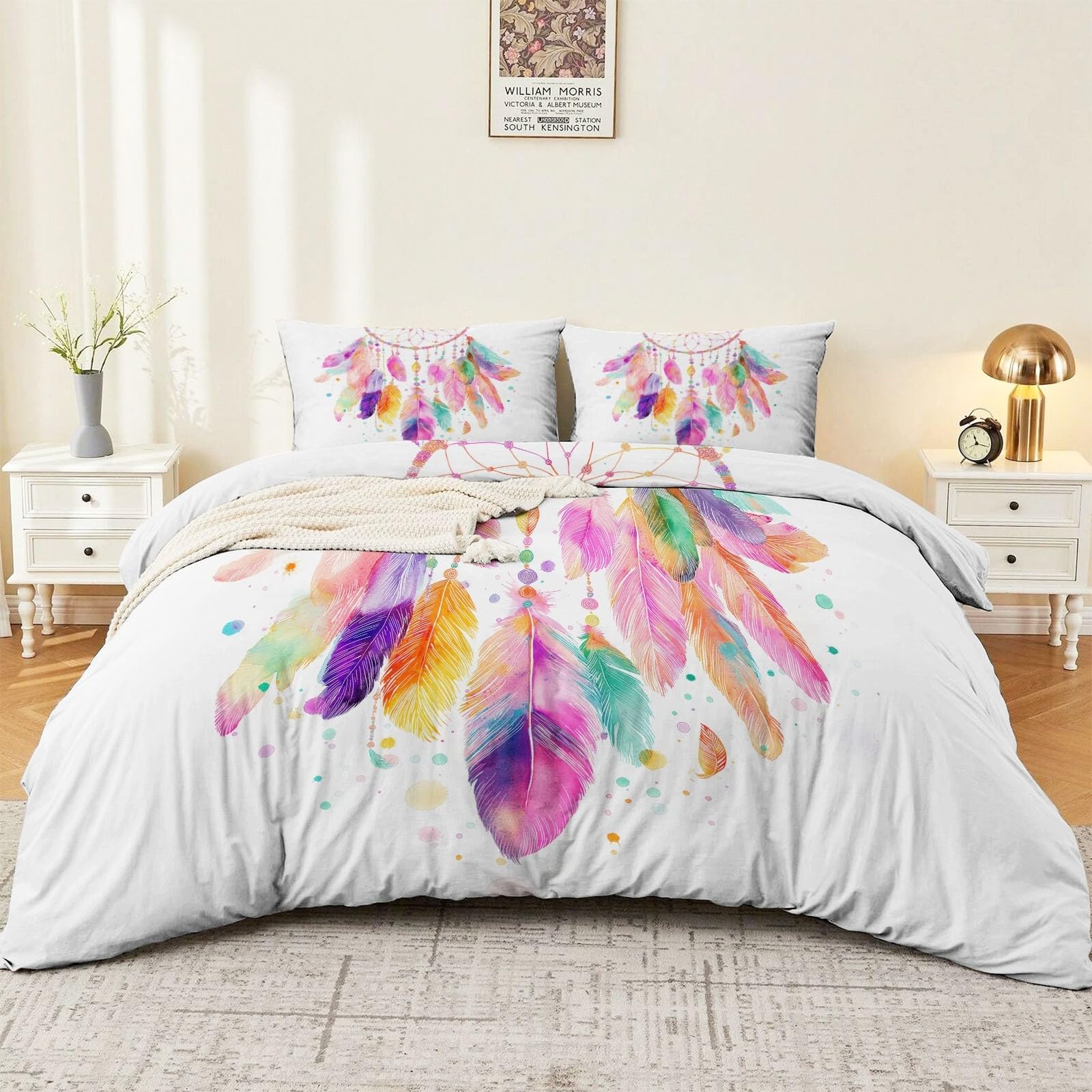Housse de couette plume rose pour une chambre parentale style bohème chic