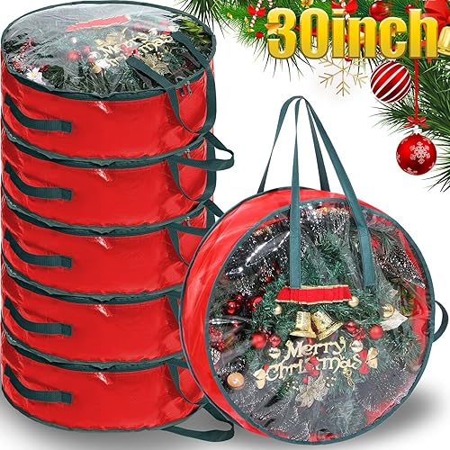 Shappy Bolsa de almacenamiento de corona de Navidad, contenedores de almacenamiento de plástico para coronas, contenedor de coronas, decoración de