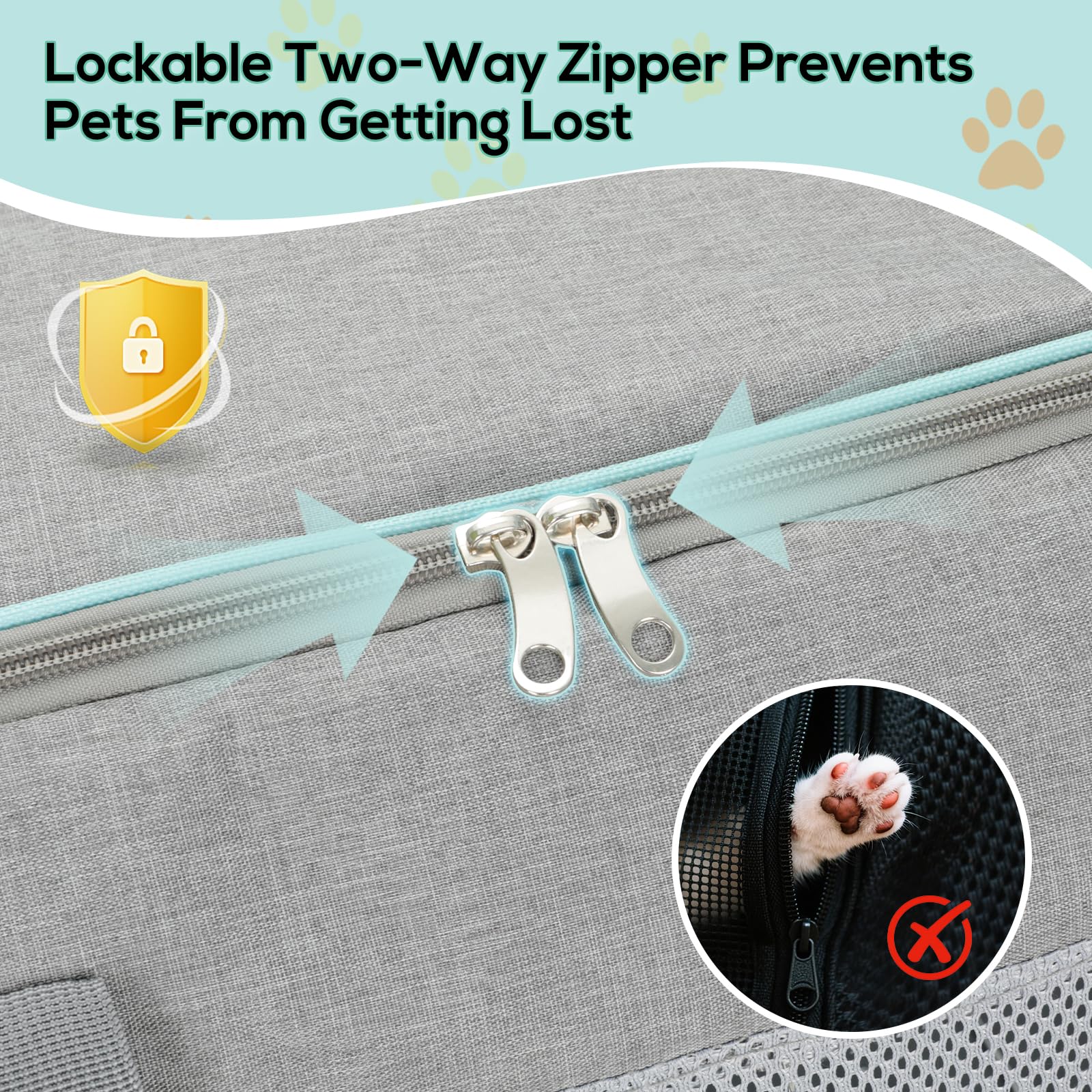 Cozary Trasportino Portatile per Gatto Cani Piccoli Pieghevole Leggero con Cuscino Tracolla Regolabile e Borsa Laterale Trasportino Rigido per Auto (45x30x30cm, Grigio)