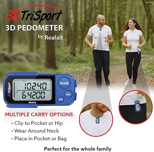 Miniatura 5 de Realalt 3DTriSport Walking 3D Pedometer with Clip & Strap, eBook Included 30 Days Memory Accurate Step Counter, Walking Distance MilesKm, Calorie