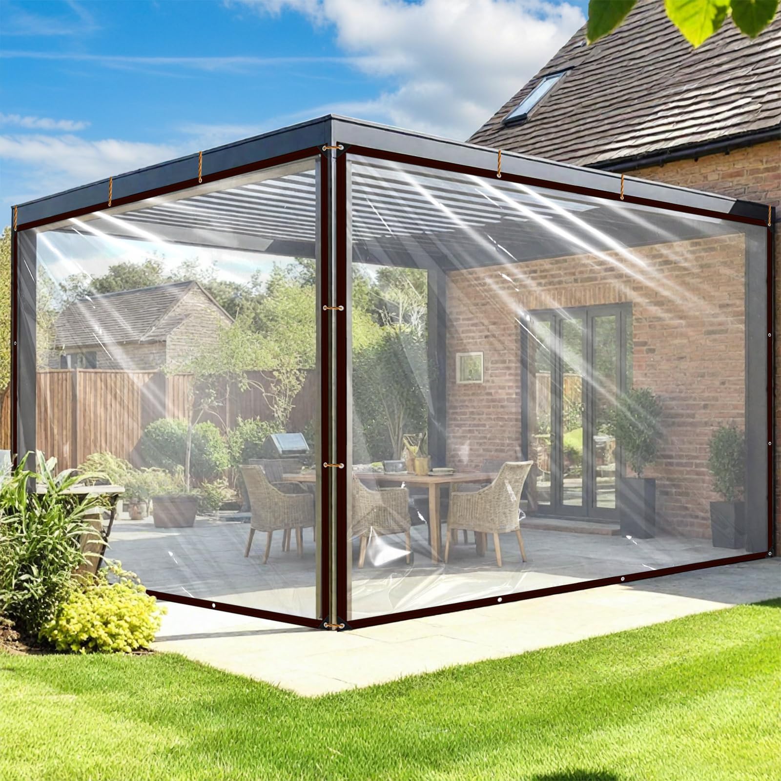 Bâche Transparente Extérieur 2x2m Avec œillets - Imperméable, Résistante Vent Et Déchirure - Pour Serre, Balcon, Poulailler
