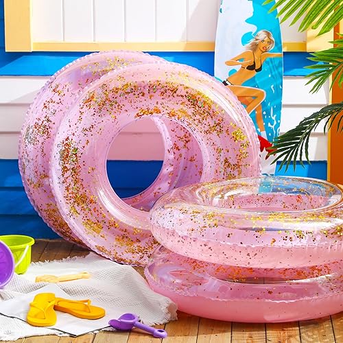 Miniatura 2 de ShinyRelief Flotador inflable de piscina de 32 pulgadas, tubo de natación con purpurina pastel con confeti dorado para adultos, flotadores de