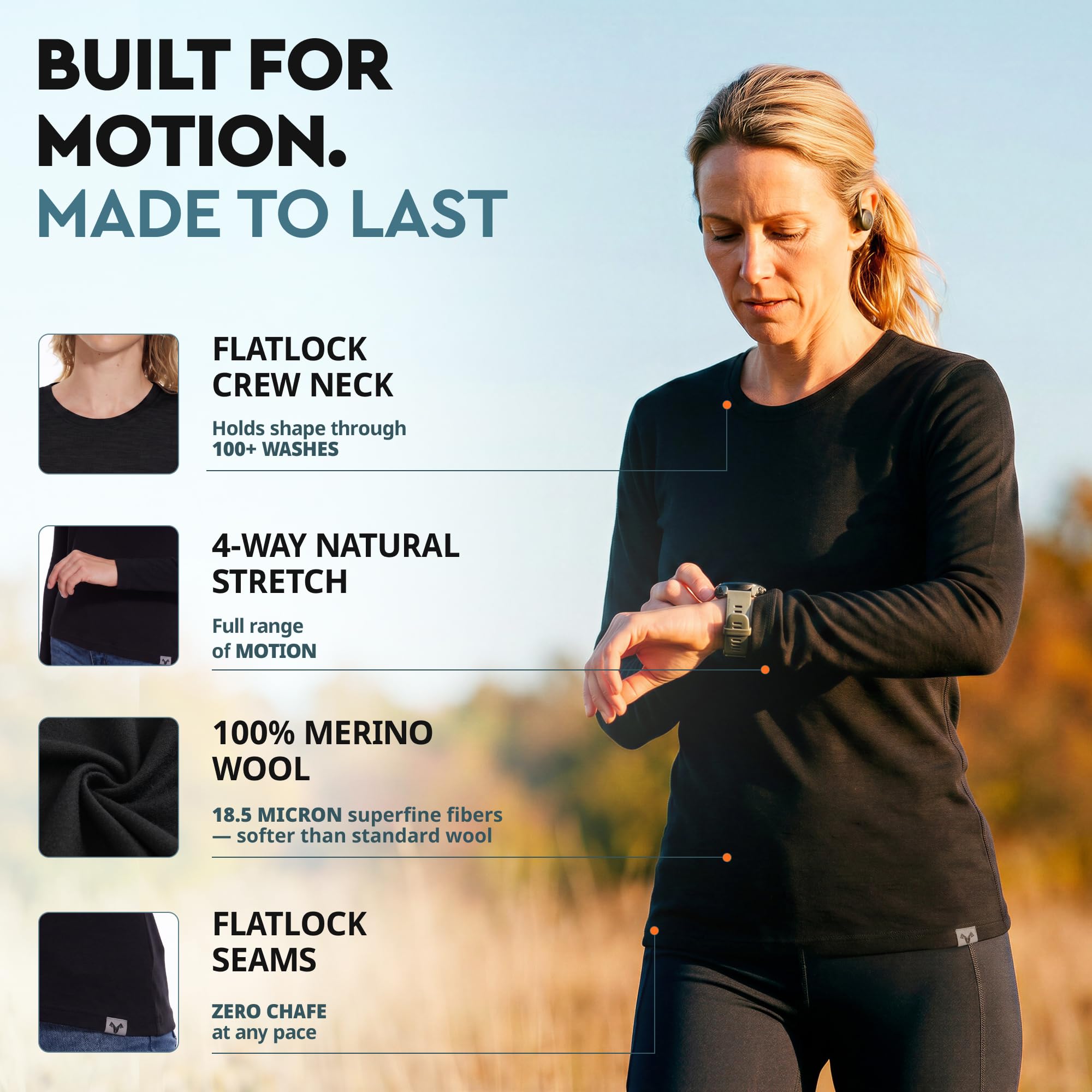 MERINNOVATION Capa base de lana merino 100 % para mujer, camiseta de manga larga de lana merino con cuello en V para mujer