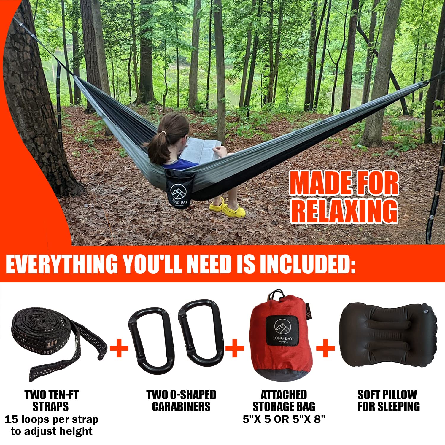 Hamac De Camping Double Autoportant Avec Oreiller Et Sac De Transport (Rayures Vertes)