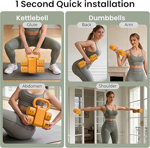 Miniatura 6 de Juego de mancuernas y pesas rusas ajustables 2 en 1, 4 niveles de peso de cambio rápido (2.2 3.3 4.4 5.5 libras), para mujeres, entrenamiento de