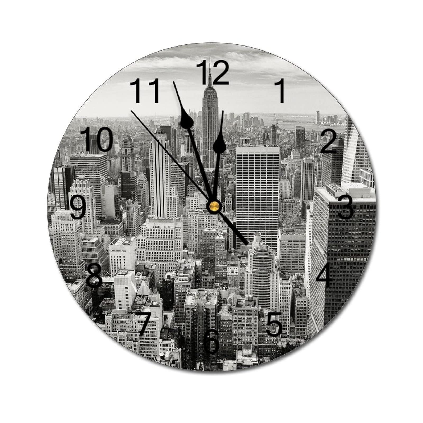Wall Clock Silent Non Ticking PVC Clocks, Empire State Building New York City C 19, Battery Operated 12in(30cm), Round Farmhouse Clock, Rustic Clocks
