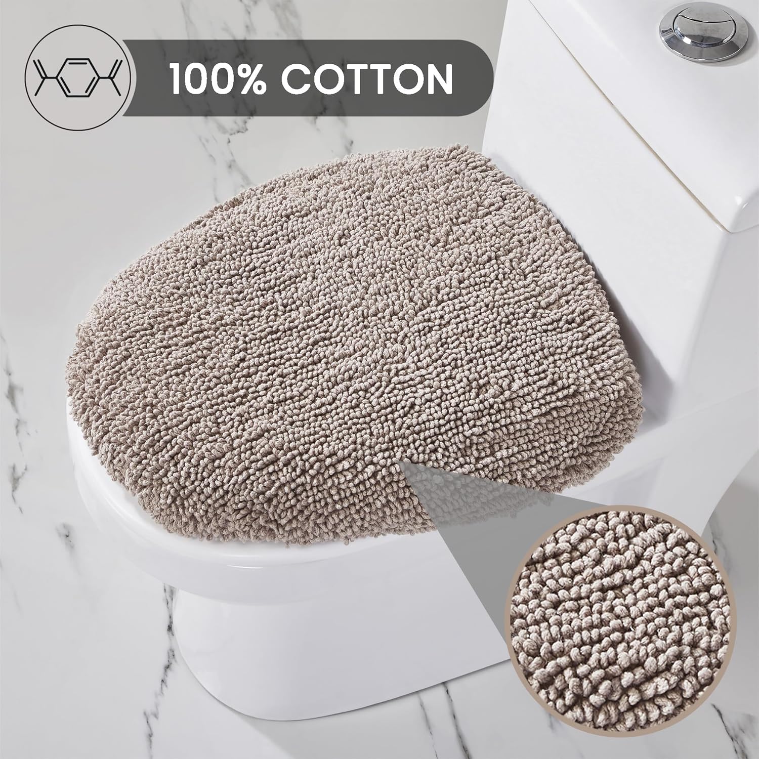 Better Trends Lid Cover for Toilet 100% Cotton Tufted Machine Washable Seat Covers, Soft & Absorbent 18" x 20" Beige Granada Collection