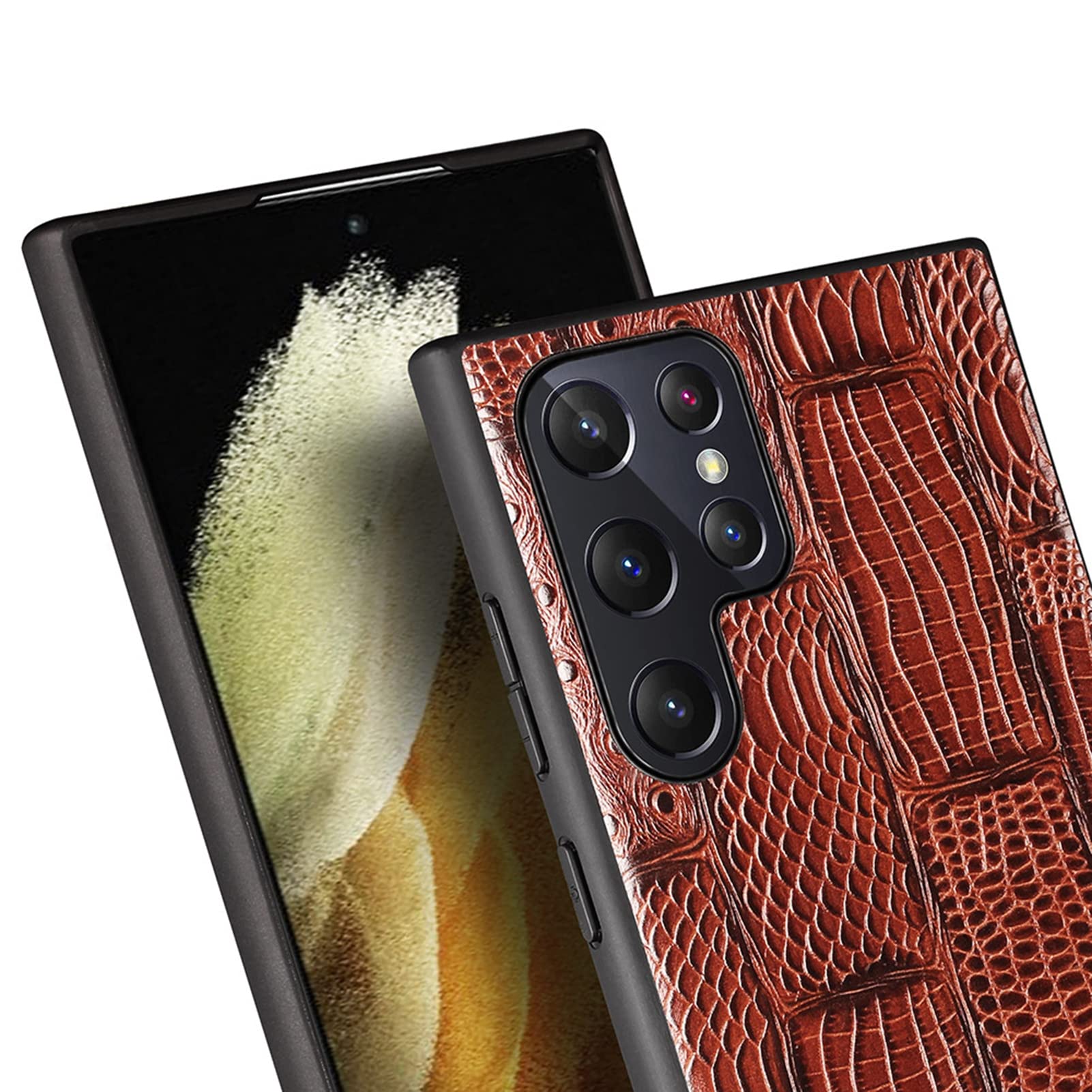 Etui do Samsung Galaxy S22/S22 Plus/S22 Ultra, elegancka, prawdziwa skóra, miękki uchwyt, tylna obudowa z miękką silikonową krawędzią, odporne na wstrząsy etui, brązowe 1, S22 Plus 6,7"